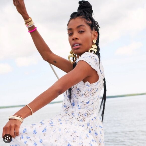 RARE LOVESHACKFANCY Archer Dress in White Blue Floral - Picture 7 of 12